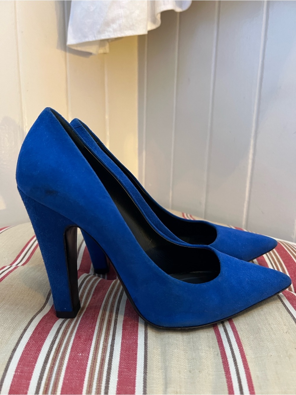 Giuseppe Zanotti Blue Suede Pointed Toe Stiletto Pumps Size 37 EU Italy Luxury - Picture 5 of 10